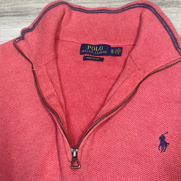 Ralph Lauren Men's light red quarter Zip-Up Sweater 100% pima cotton sz XL - Picture 3 of 10